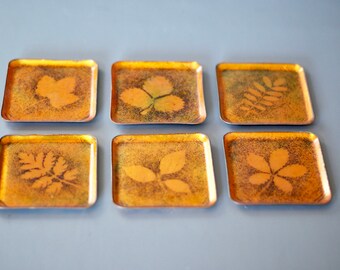 ENAMELLED COPPER Coasters, Set of Enamel Coated Copper Coasters, Enamelled Coasters, Gold Coasters, Brass Coasters, Enamel Coaster Set