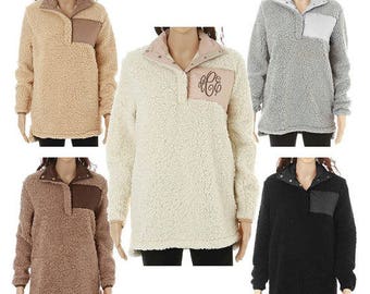 IN STOCK Monogram Sherpa Pullover Jacket, Monogram Sherpa Fleece Pullover, Monogram Fur Pullover, Sherpa Fleece Pullover, Fleece Jacket
