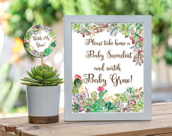 Cactus Baby Shower Sign & Watch Me Grow Favor Tag, Succulent Baby Shower Favor, Printable Sign = 8x10, tags = 2x2 INSTANT DOWNLOAD 039