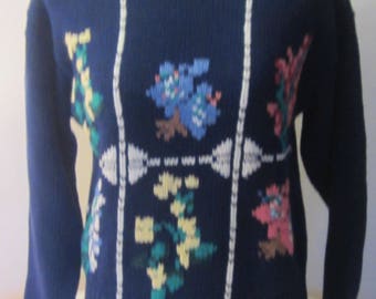 Vintage 80's Women's Sweater Outback Red Limited Floral Preppy Heathers