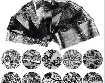 20pcs Assorted Black and White Nail Art Transfer Lace Floral Stickers Manicure DIY 4x20cm