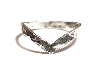 Sterling Silver Hammered Chevron Ring (also known as a wishbone ring)