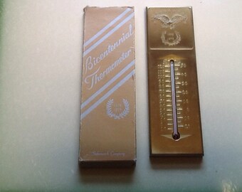 Thermometer Bicentennial Brass American Eagle Vintage 1976 Sidorowich Co. N.J. Rare MIB