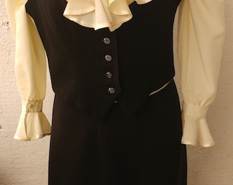 Vintage large vest black, vest womens wool size 44