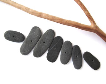 Center Drilled Toggle Stones Beach Stone Beads Mediterranean Natural Stone Spacers Diy Jewelry Pebbles Pairs BLACK TOGGLES 25-35 mm