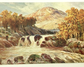 Vintage postcard, The Falls of Conon, Ross Shire, Scottish Highlands landscape, Scotland postcard