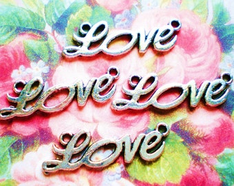 8 Silver Love charms Jewelry connectors Art Craft supplies