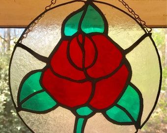Stained glass rose Suncatcher