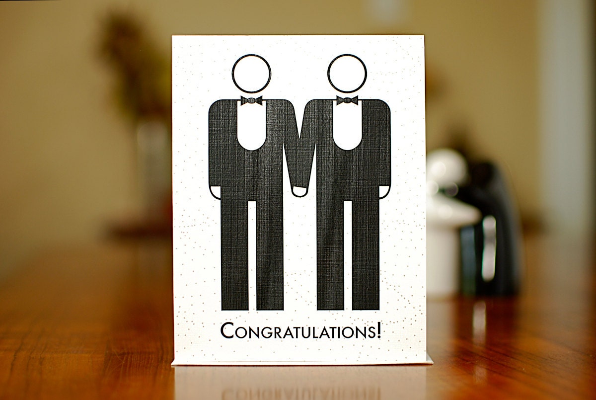 Two Grooms Gay Marriage Congratulations Card on 100 Recycled