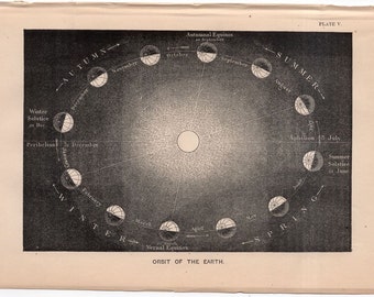 1872 ORBIT of EARTH print original anitque celestial astronomy lithograph