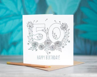 Colour-In Number/Age Birthday Card - 50
