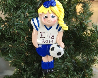 Handcrafted Polymer Clay Soccer Player Girl Ornament
