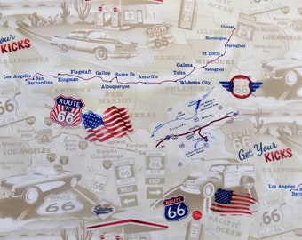 Route 66 Fabric Rt 66 Map Material Vintage Look Fabric Sewing Supplies Quilting Supplies Craft Supplies Timeless Treasures