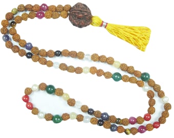 Yoga Prayer Beads Meditation Japamala Rudraksha Nine Planet Healing Beaded Necklace- Remove Obstacles