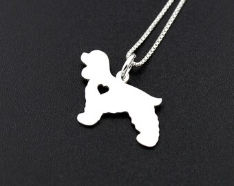 Cocker Spaniel necklace sterling silver dog breeds pendant w/ Heart - Love Pet Jewelry Italian chain Women Best Cute Gift Personalized