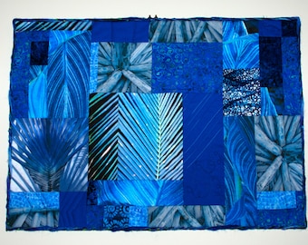 Blue Abstract Quilted Wall Hanging Fiber Art