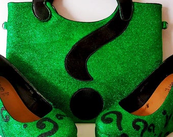 The Riddler! Batman Villain Bespoke High Wedges And Handbag Made to Order