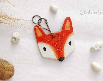 Fox hand painted wood key chain or mini wall hanging ,ornament