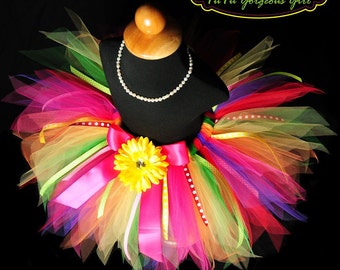 Girls Rock Star Long Tutu Skirt Rainbow Tutu Punk Rock