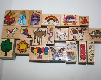 Lot of 21 Assorted Various Rubber Stamps Used