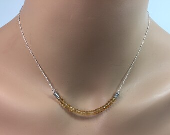 Citrine Gemstone Bar Necklace in Sterling Silver