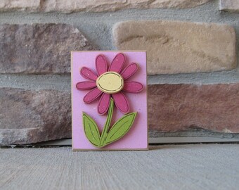 Pink BLOCK with Hot pink DAISY for shelf, desk, office, mantle and home decor
