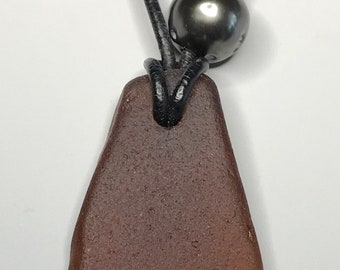 Genuine Brown Sea Glass With AA 11mm Tahitian Pearl Necklace