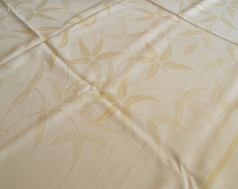 Vintage Pale yellow Damask tablecloth Tropical flowers pastel Easter table cloth