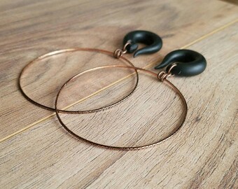 Vintage Copper Dangle Hoop Gauges // 2.5 inch Hoops // Plugs