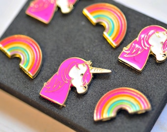 Unicorns and Rainbow Push Pins // Thumb Tacks // Decorative Pushpins// Food Tacks // Food Push Pin // Novelty Pushpins // Fun Tacks