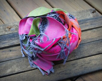 Magenta Elephant Cashmere Head Scarf/Shawl