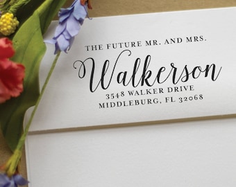 Wedding Address Stamp - Save the Date calligraphy address stamp - Future Mr. and Mrs. - rubber stamp - Custom Wedding Stamp