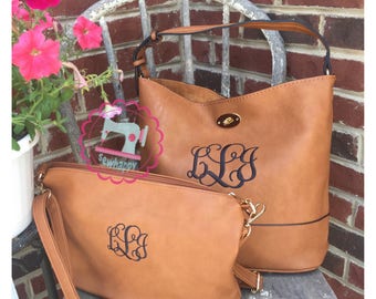 Bucket style purse with crossbody matching purse, personalized Purse, monogrammed purse