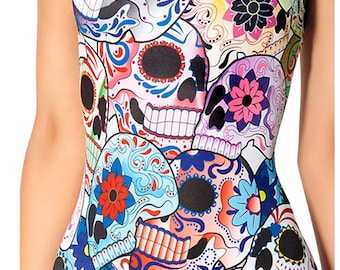 Day of the Dead one piece bathing suit.