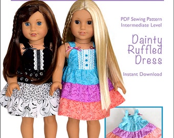 Pixie Faire Pink Ladybug Fashions Dainty Ruffled Dress Doll Clothes Pattern for 18 inch American Girl Dolls - PDF