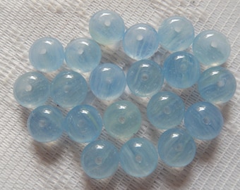 20 Light Blue Variegated Hurricane Donut Rondelle Czech Glass Beads 9mm