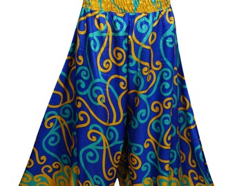 Beach Party Palazzo Vintage Recycled Silk Sari Printed High Waist Wide Leg Divided Maxi Split Skirts