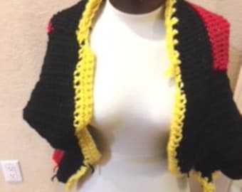 crochet red and black with yellow trim