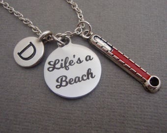 Life's A Beach Necklace, Life's A Beach Red Hot Thermometer Keychain Keyring, Beach Lovers Summer Bangle Bracelet, Vacation Charm Jewelry