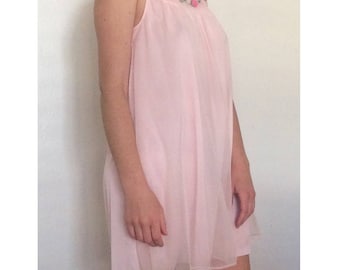 1960s Pink Chiffon Nightgown with Rosette motif