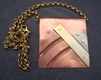 metal necklace, industrial jewelry, industrial necklace, mixed metal jewelry, mixed metal necklace, copper necklace, large metal necklace