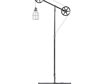 Industrial Floor lamp - Floor Light - Pulley Light - Pipe Furniture - Pipe Lighting - Industrial Lamp - Industrial Chic