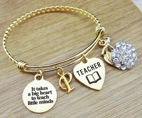 Gold Bangle Teacher Appreciation Gift Teacher Gifts Teacher Bracelet Personalized Teach Gift Gift for Teacher It Takes a Big Heart to Teach