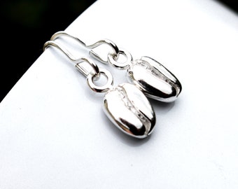Silver Coffee Bean Earrings , Sterling Silver Dangle Earrings, Ecofriendly Silver Coffee Bean Drops, Recycled Silver, Coffee Gift for her