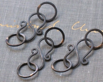oxidized copper clasps- handmade copper s hook clasp, solid copper clasp, solid copper findings, metalwork clasps, copper clasp sets