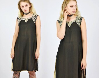 Vintage 90's Black Chiffon Ethnic Dress