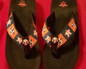 Houston Astros Flip Flops Sandals -Sizes - Small 4/5, Med. 6/7, Large 8/9, XL 10/11