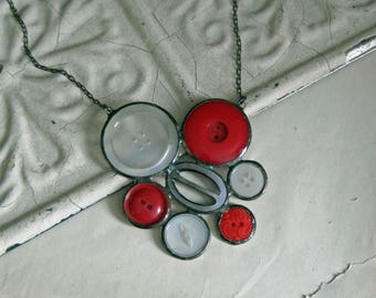 Retro Button Bib Necklace One of a Kind Jewelry