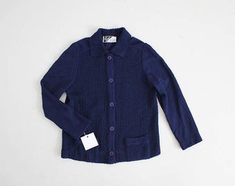 cobalt blue cardigan | 70s cardigan sweater | preppy sweater