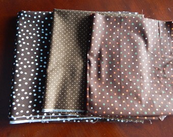 Destash Cotton Fabric - Brown Polka Dots